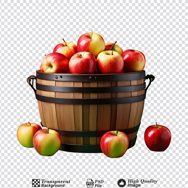 PSD apples in a wooden barrel isolated on transparent background