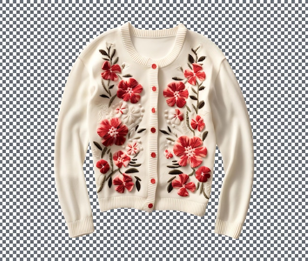 PSD applique sweater with flowers isolated on transparent background