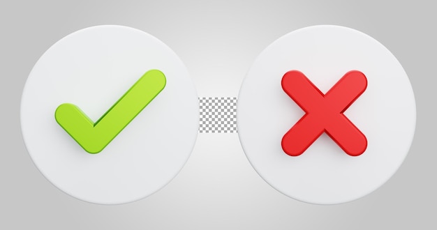 PSD approve reject button isolated on transparent background 3d render