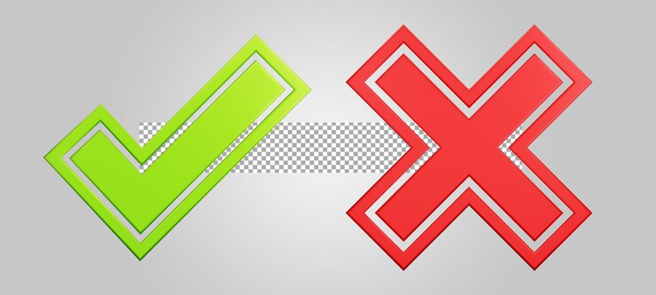 PSD approve reject symbol isolated on transparent background. 3d render