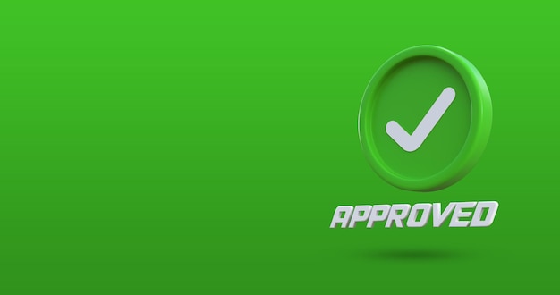 approved icon in green background 3d render psd mockup