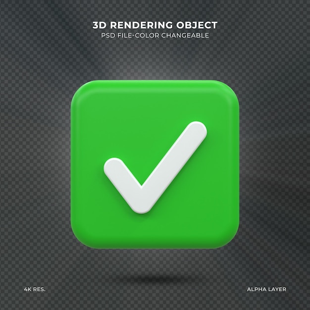 Утвержденный знак 3d значок галочки пользовательского интерфейса 3d рендеринг значка галочки