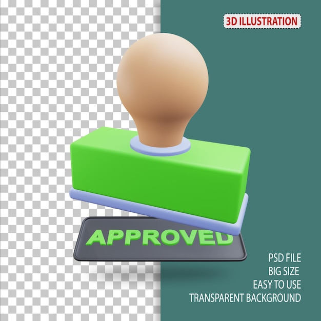 Approved stamp approved and rejected 3d icon illustration with transparent background