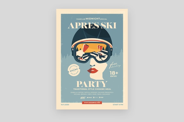 PSD apres ski flyer szablon w psd z vintage retro style v1