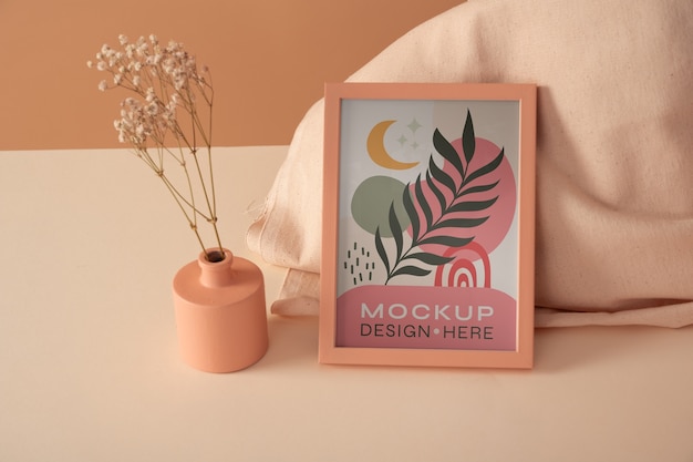 PSD apricot color frame mockup design