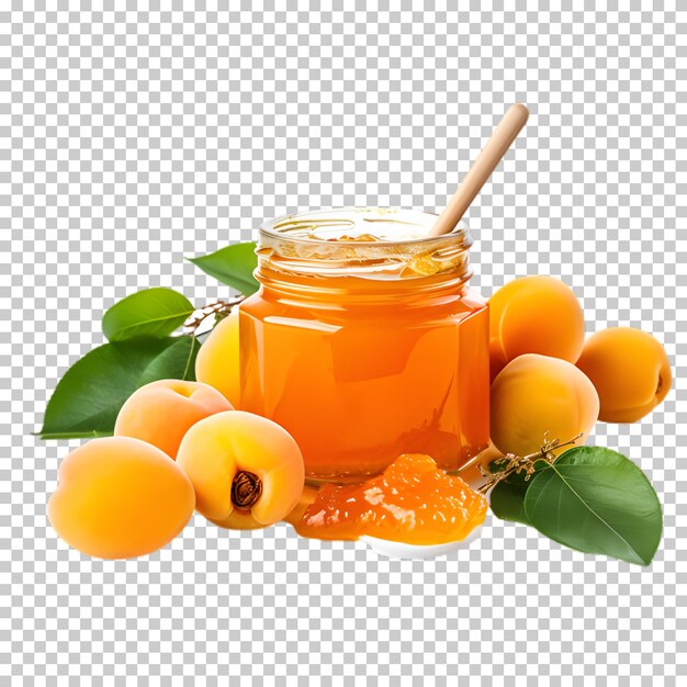 Apricot juice in glass jar isolated on transparent background