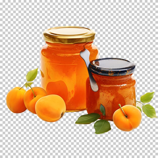 Apricot juice in glass jar isolated on transparent background