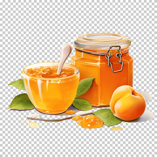 PSD apricot juice in glass jar isolated on transparent background