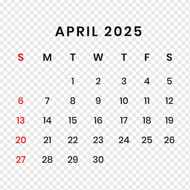 april 2025 calendar psd transparent background