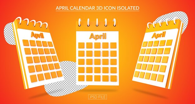 Icona 3d del calendario di aprile isolata