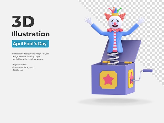 April dwazen dag clown grap box 3d render illustratie