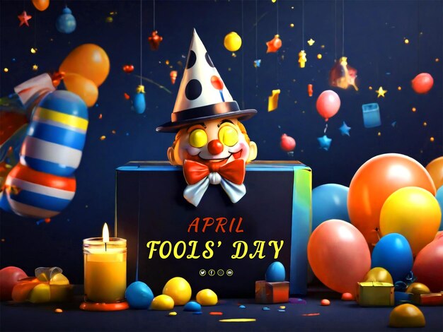 PSD april fool day met doos verrassing en pictogrammen vector illustratie ontwerp