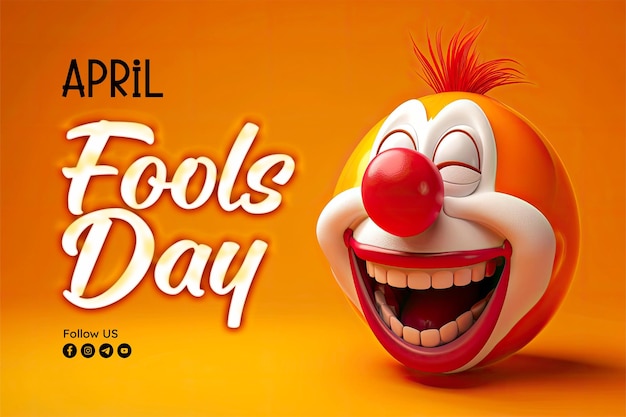 PSD modello di banner di april fools con uno sfondo di clown e un'espressione sorpresa