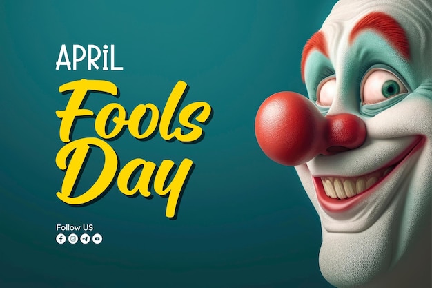 PSD april fools banner template with a clown background and a surprised expression