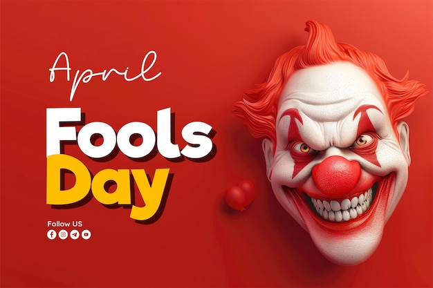 PSD april fools banner template with a clown background and a surprised expression