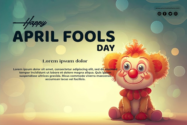 Concetto di april fools con uno sfondo di un bellissimo piccolo clown dei cartoni animati su un ponte
