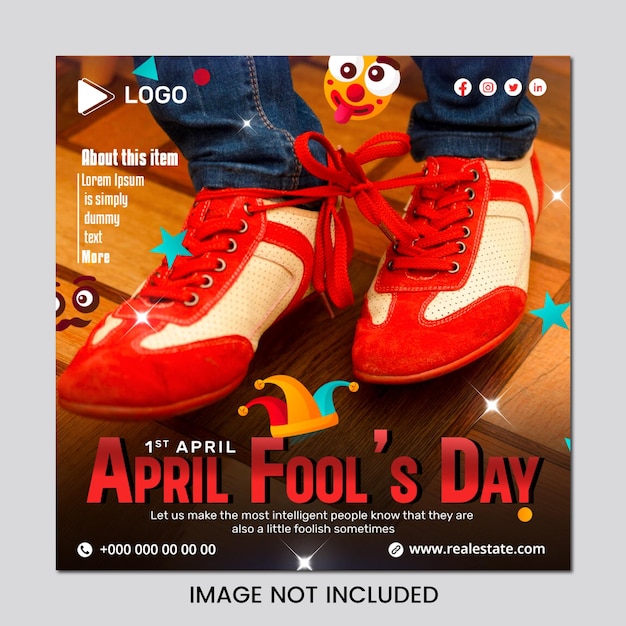 PSD april fools day celebration square post sui social media e modello di progettazione di banner web