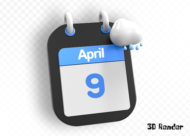 PSD april kalender regenwolk 3d illustratie dag