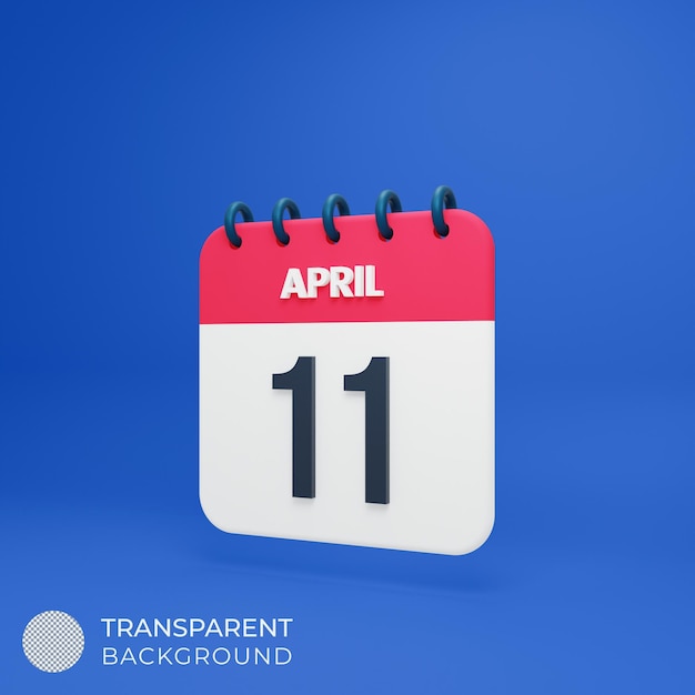April realistisch kalenderpictogram 3d-gerenderde datum 11 april