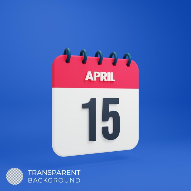 April realistisch kalenderpictogram 3d-gerenderde datum 15 april