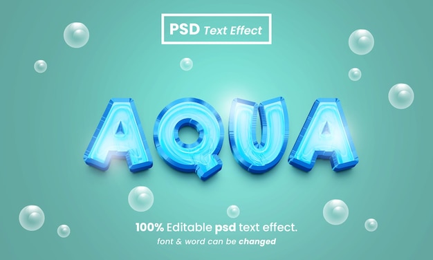 Aqua 3d bewerkbaar premium psd-teksteffect