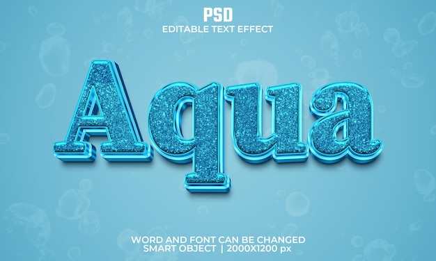 PSD aqua 3d editable text effect premium psd with background