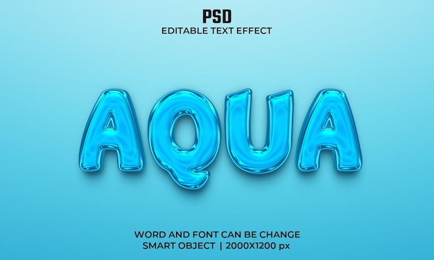 PSD aqua blauwe kleur 3d bewerkbaar teksteffect premium psd met achtergrond