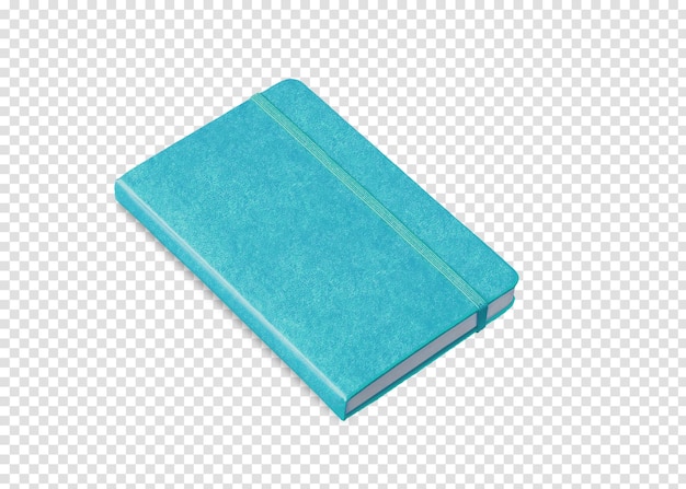 白で隔離されるアクア ブルーの閉じたノート