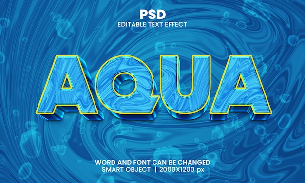 Effetto testo modificabile 3d color blu acqua psd premium con sfondo