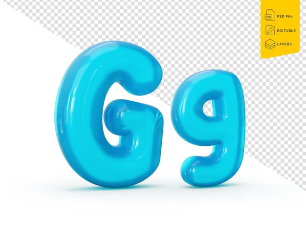 Aqua Blue Jelly Большая буква G изолирована на белом фоне Маленькая буква g 3d иллюстрация