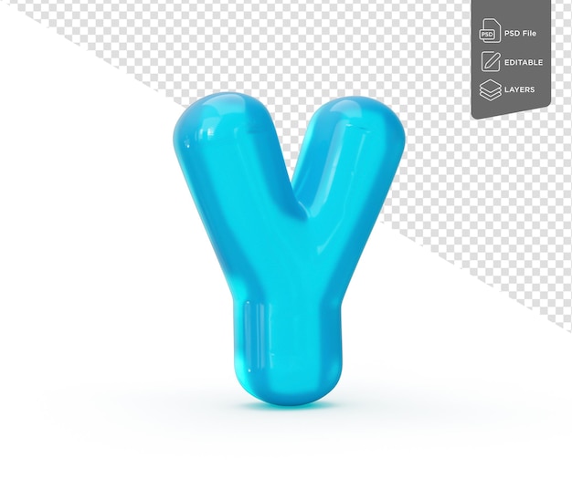 Аква-голубая желе буква Y изолирована на белом фоне 3d иллюстрация