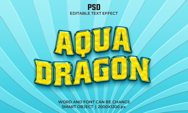 PSD aqua dragon 3d edytowalny efekt tekstowy premium psd z tłem