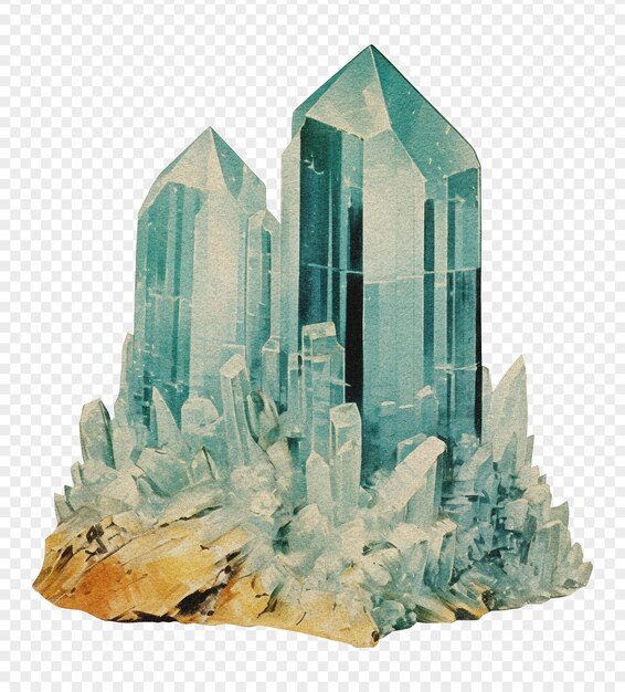 Aquamarine mineral on transparent background oldstyle vintage illustration