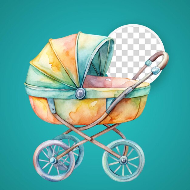 PSD aquarel baby wagen clipart op witte achtergrond