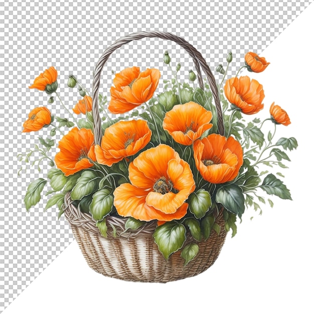 PSD aquarel bloemen basket achtergrond