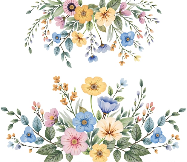 Aquarel bloemenarrangement met een verscheidenheid aan kleurrijke bloemen