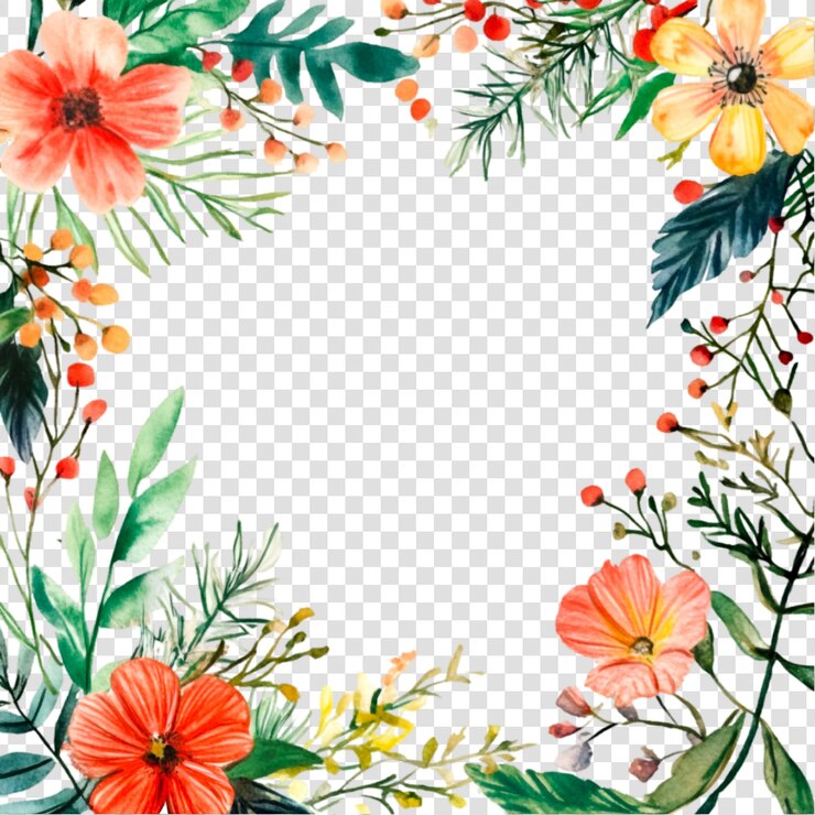Aquarel bloemenrandontwerp voor uitnodigingen of kaarten op een doorzichtige achtergrond