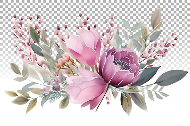 Aquarel bloemillustratie roze bloemen en eucalyptus groen bouquet frame