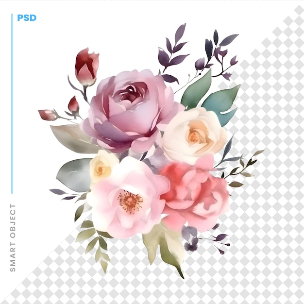 Aquarel boeket met rozen Handgeschilderde illustratie geïsoleerd op een witte achtergrond
