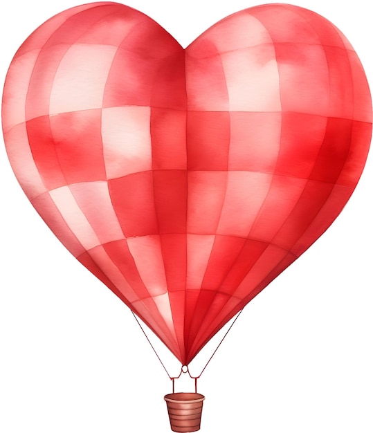 PSD aquarel clipart van een rode hartvormige aquarel heteluchtballon voor liefde valentijn decoratie