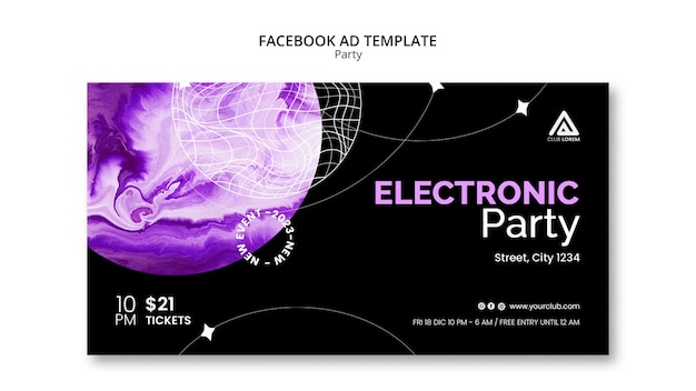 PSD aquarel elektronische partij facebook sjabloon