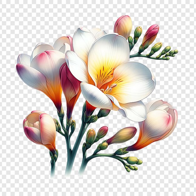 PSD aquarel freesia bloem met een vlinder