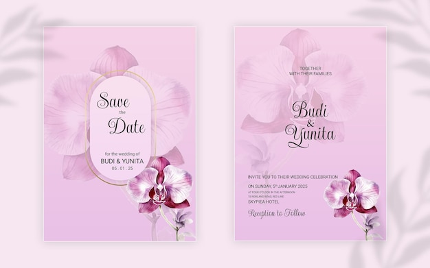 Aquarel huwelijksuitnodiging met prachtige orchidee rozen bloemen