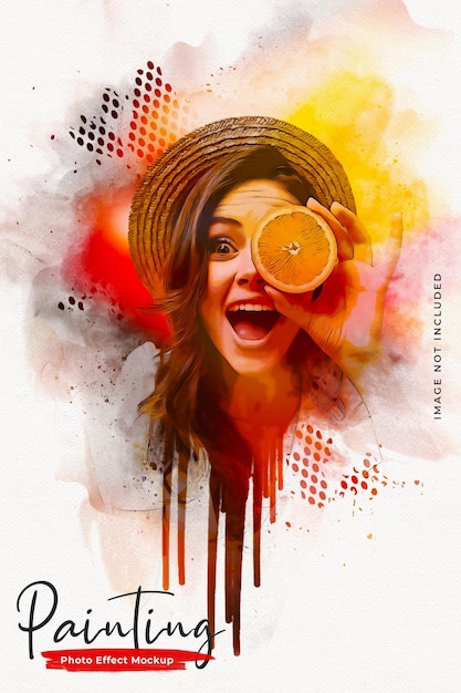 Aquarel kunst portret foto-effect mockup psd-sjabloon