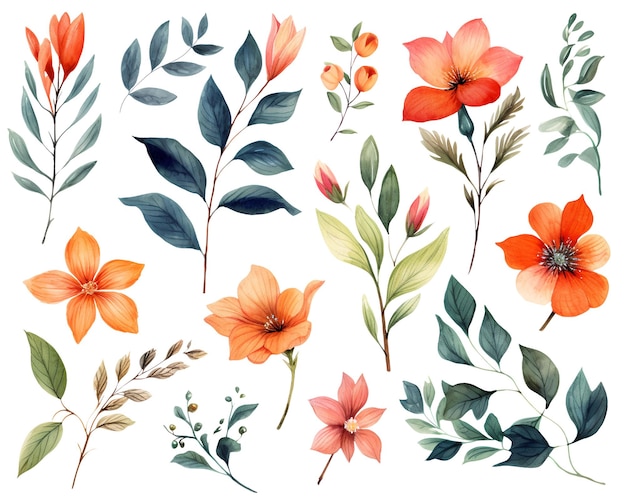 PSD aquarel oranje bloemen vintage clipart