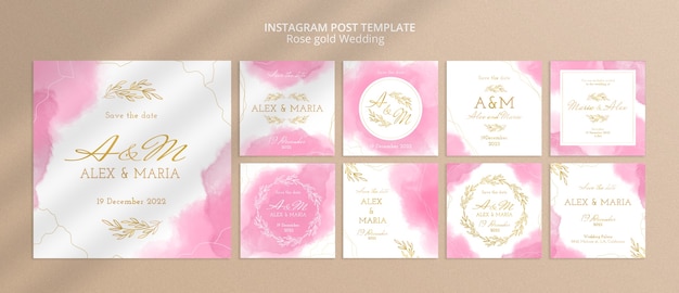 Aquarel rose gouden bruiloft instagram posts collectie