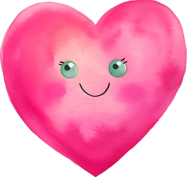 Aquarel roze hart karakter met lachende gelukkige uitdrukking gezicht ontwerpelement voor Valentijn kunst