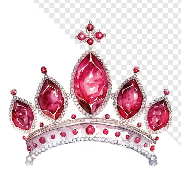 PSD aquarel ruby queen crown illustratie op doorzichtige achtergrond