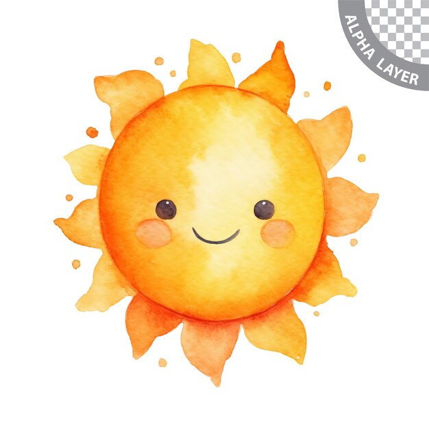 PSD aquarel schattige lachende zon