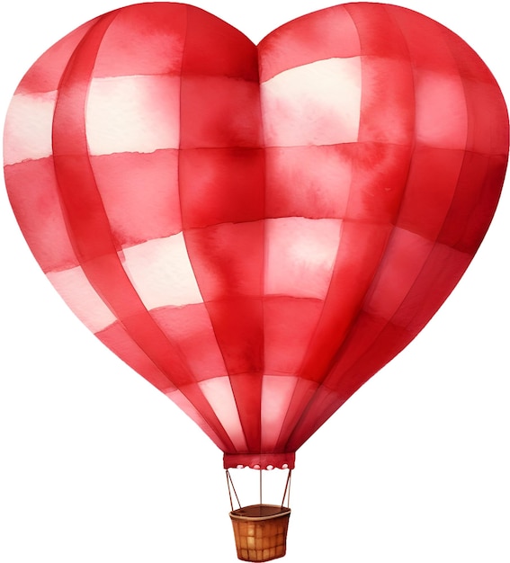 Aquarel schattige rode hartvormige heteluchtballon in rasterpatroon clipart voor liefde ontwerp decoratie